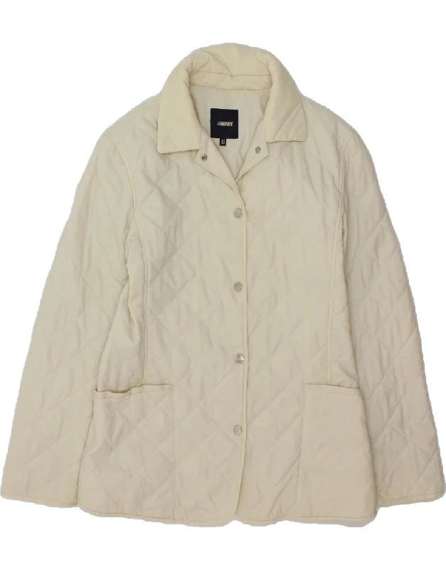 HUSKY Womens Quilted Jacket IT 46 Large White Chenille Fabric Brocade Fabric Lace Fabric HUSKY Womens Quilted Jacket IT 46 Large White Chenille Fabric Brocade Fabric Lace Fabric