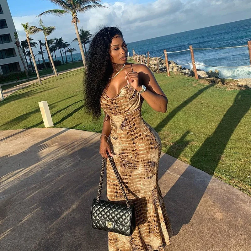 Wjczt gold dress 2024 Summer New Women's Fashion Sling Sexy Backless Hip Bag Dress Boatneck Modish Everyday