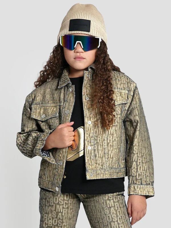 MARC JACOBS Girls Metallic Effect Denim Jacket in Gold Wool Jacket Cashmere Jacket Tweed Jacket MARC JACOBS Girls Metallic Effect Denim Jacket in Gold Wool Jacket Cashmere Jacket Tweed Jacket