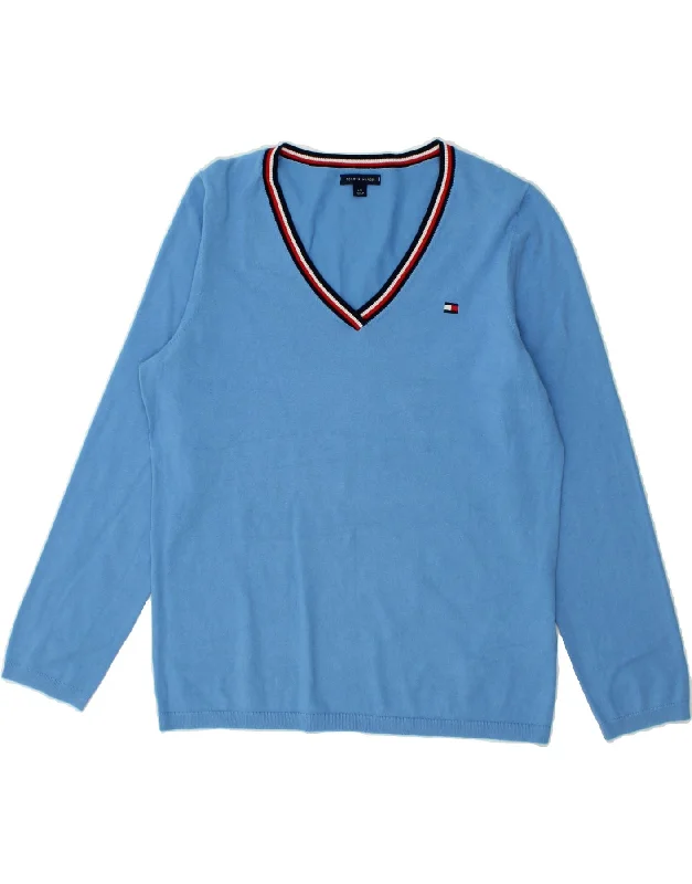 TOMMY HILFIGER Womens V-Neck Jumper Sweater UK 16 Large Blue Cotton Sweater Knitwear Pullover TOMMY HILFIGER Womens V-Neck Jumper Sweater UK 16 Large Blue Cotton Sweater Knitwear Pullover