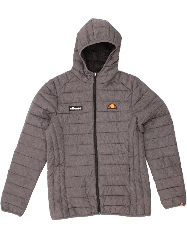 ELLESSE Womens Hooded Padded Jacket UK 14 Large Grey Polyamide Denim Fabric Leather Fabric Suede Fabric ELLESSE Womens Hooded Padded Jacket UK 14 Large Grey Polyamide Denim Fabric Leather Fabric Suede Fabric