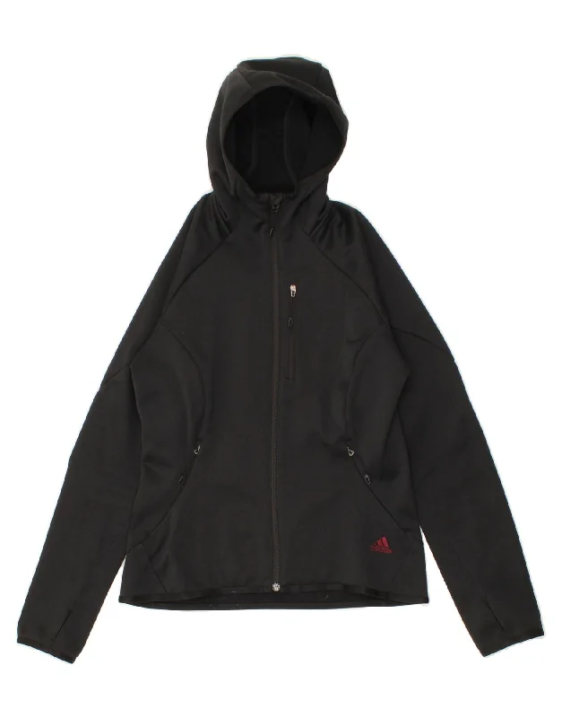 ADIDAS Womens Zip Hoodie Sweater UK 12 Medium Black Polka Dot Checkered Tartan