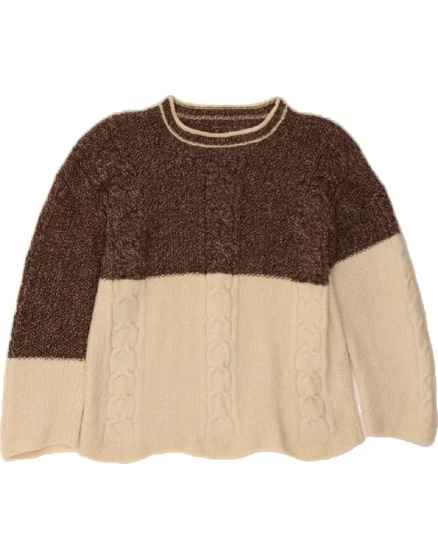 VINTAGE Womens Boat Neck Jumper Sweater UK 12 Medium Brown Colourblock Solid Print Embellished VINTAGE Womens Boat Neck Jumper Sweater UK 12 Medium Brown Colourblock Solid Print Embellished