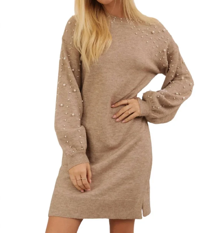 Pearl Point Sweater Dress In Heathered Beige Fleece Fabric Down Fabric Feather Fabric Pearl Point Sweater Dress In Heathered Beige Fleece Fabric Down Fabric Feather Fabric