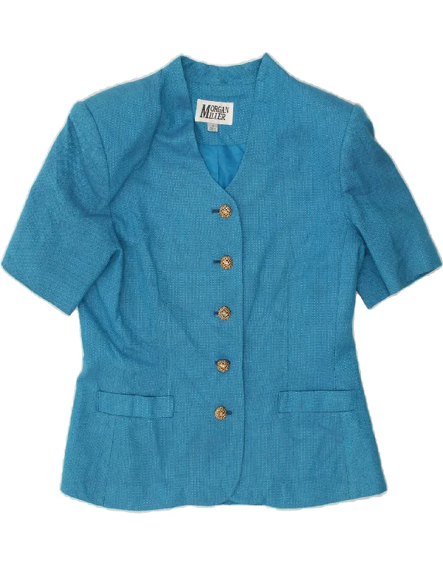 VINTAGE Womens 5 Button Short Sleeve Blazer Jacket UK 10 Small Blue Rayon Cotton Jacket Linen Jacket Terry Jacket VINTAGE Womens 5 Button Short Sleeve Blazer Jacket UK 10 Small Blue Rayon Cotton Jacket Linen Jacket Terry Jacket