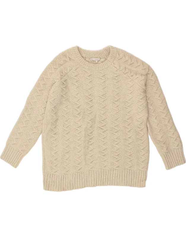 HOBBS Womens Oversized Crew Neck Jumper Sweater UK 14 Medium Beige Wool Turtle Neck Boat Neck Asymmetrical Neck HOBBS Womens Oversized Crew Neck Jumper Sweater UK 14 Medium Beige Wool Turtle Neck Boat Neck Asymmetrical Neck