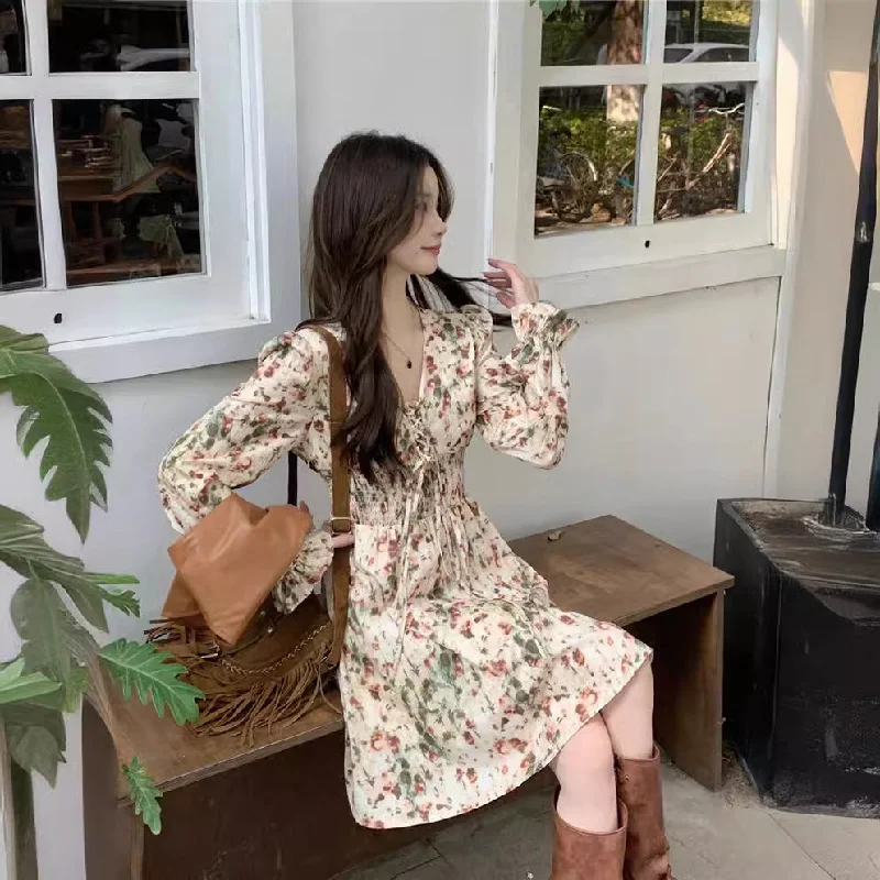 Wjczt 2024 fall fashion trends 2024 Early Autumn Design Sense V-neck Lace-up Floral Dress Women's Fashion Design Sense Outer PU Leather Vest Off-the-shoulder Chic Trendy Wjczt 2024 fall fashion trends 2024 Early Autumn Design Sense V-neck Lace-up Floral Dress Women's Fashion Design Sense Outer PU Leather Vest Off-the-shoulder Chic Trendy