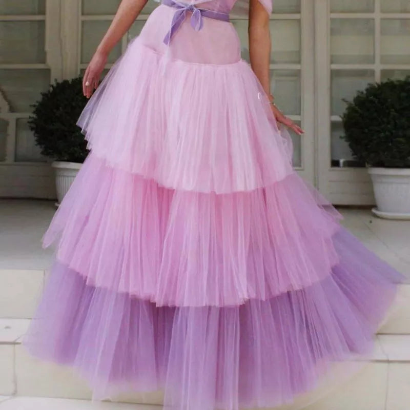Zah-Zah Gradient Tiered Long Tulle Skirts flowy skirt hem