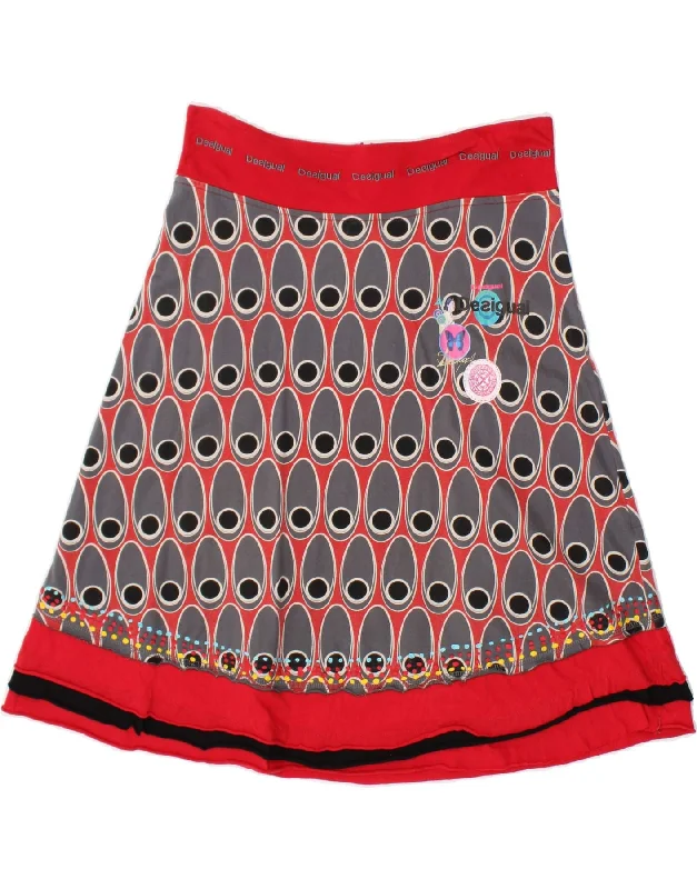 DESIGUAL Womens Abstract Pattern A-Line Skirt UK 14 Medium W30 Red Cotton linen skirt light DESIGUAL Womens Abstract Pattern A-Line Skirt UK 14 Medium W30 Red Cotton linen skirt light