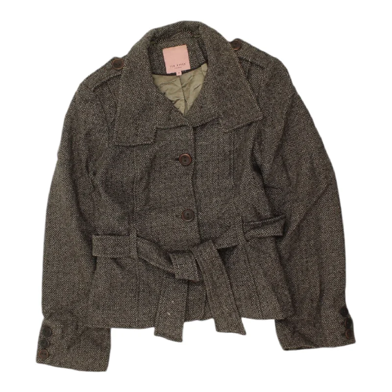 Ted Baker Womens Grey Belted Jacket | Vintage High End Designer VTG Hoodie Zip-Up Jacket Button-Up Jacket Ted Baker Womens Grey Belted Jacket | Vintage High End Designer VTG Hoodie Zip-Up Jacket Button-Up Jacket