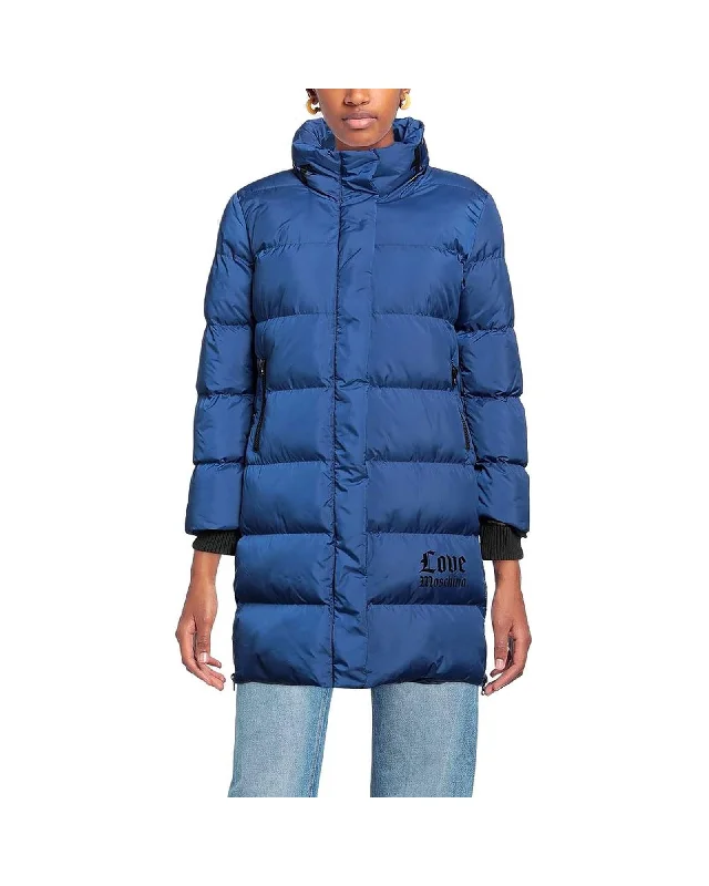 Love Moschino Long Down Jacket with Zip Closure and Logo Print Herringbone Jacket Checkered Jacket Solid Jacket Love Moschino Long Down Jacket with Zip Closure and Logo Print Herringbone Jacket Checkered Jacket Solid Jacket