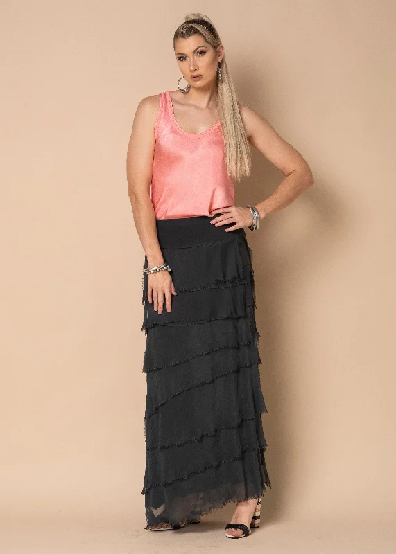 Fifi Silk Skirt in Granite elastic waist skirt