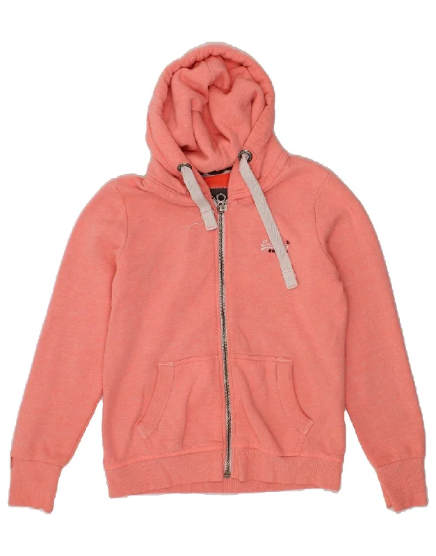 SUPERDRY Womens Zip Hoodie Sweater UK 16 Large Pink Cotton Herringbone Houndstooth Plaid SUPERDRY Womens Zip Hoodie Sweater UK 16 Large Pink Cotton Herringbone Houndstooth Plaid