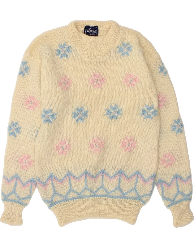 WOOLRICH Womens Crew Neck Jumper Sweater UK 14 Medium Off White Floral Oversized Loose Flowy WOOLRICH Womens Crew Neck Jumper Sweater UK 14 Medium Off White Floral Oversized Loose Flowy