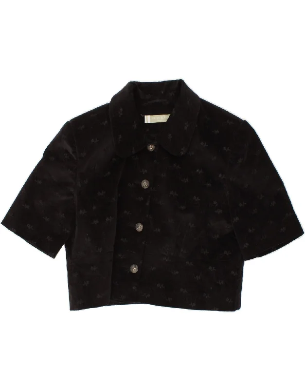 VINTAGE Womens Crop Short Sleeve Blazer Jacket UK 14 Medium Black Floral Satin Jacket Silk Jacket Chiffon Jacket VINTAGE Womens Crop Short Sleeve Blazer Jacket UK 14 Medium Black Floral Satin Jacket Silk Jacket Chiffon Jacket