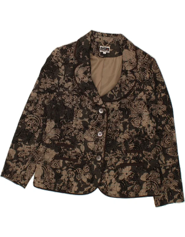 VINTAGE Womens 3 Button Blazer Jacket UK 14 Large Black Paisley Polyester V-Neck Jacket Boat Neck Jacket Square Neck Jacket VINTAGE Womens 3 Button Blazer Jacket UK 14 Large Black Paisley Polyester V-Neck Jacket Boat Neck Jacket Square Neck Jacket