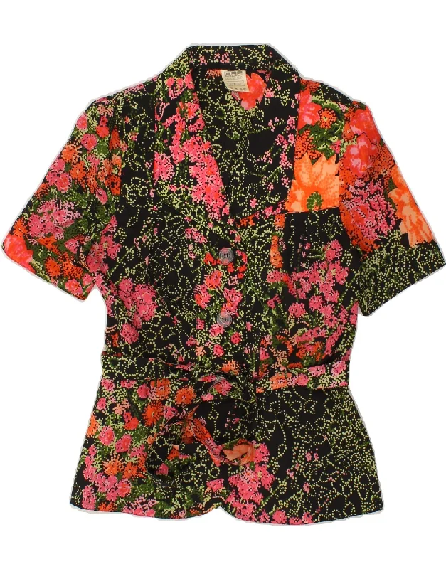VINTAGE Womens 2 Button Blazer Jacket EU 36 Small Multicoloured Floral Nylon Jacket Polyester Jacket Spandex Jacket VINTAGE Womens 2 Button Blazer Jacket EU 36 Small Multicoloured Floral Nylon Jacket Polyester Jacket Spandex Jacket