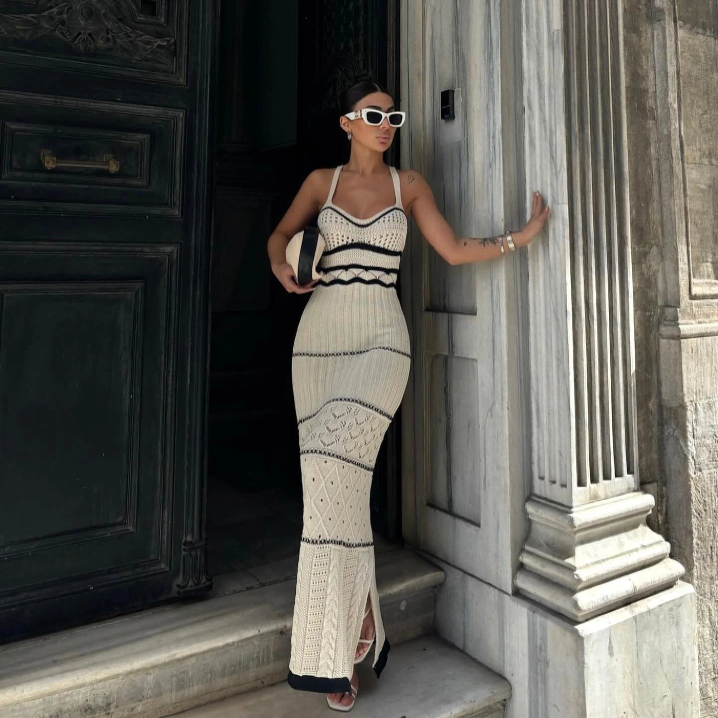 Wjczt Dress Sexy Off The Shoulder Camisole Dress Slimming And Fashionable Striped Knitted Long Dress For Women Tunics Leisure comfortable Wjczt Dress Sexy Off The Shoulder Camisole Dress Slimming And Fashionable Striped Knitted Long Dress For Women Tunics Leisure comfortable