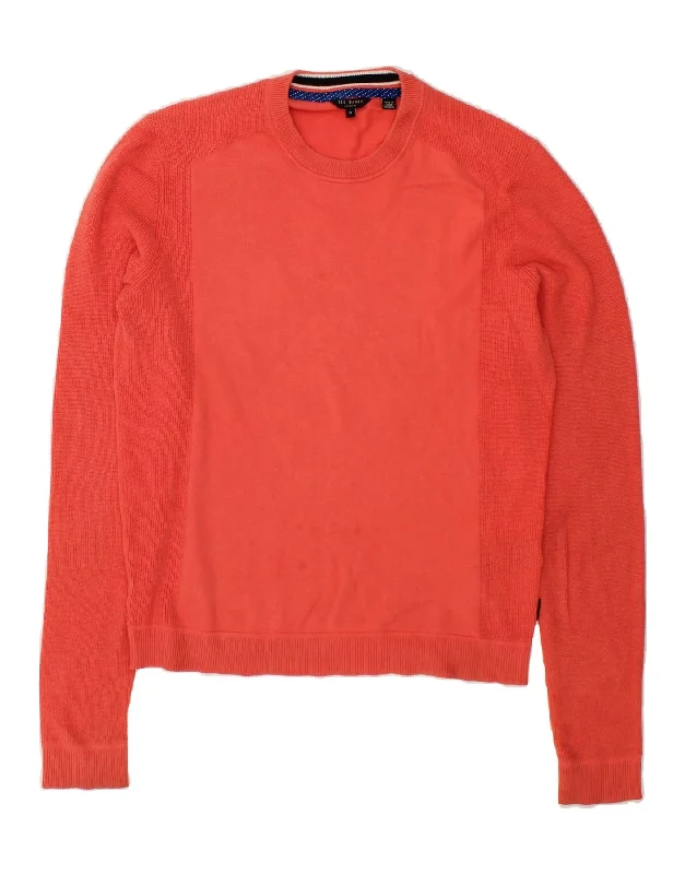 TED BAKER Womens Crew Neck Jumper Sweater Size 3 Medium Red Cotton Solid Color Striped Floral Print TED BAKER Womens Crew Neck Jumper Sweater Size 3 Medium Red Cotton Solid Color Striped Floral Print