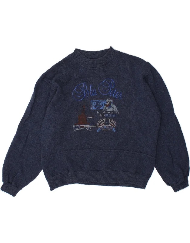 VINTAGE Womens Graphic Crew Neck Jumper Sweater IT 52 2XL Navy Blue Slim Fit Regular Fit Oversized VINTAGE Womens Graphic Crew Neck Jumper Sweater IT 52 2XL Navy Blue Slim Fit Regular Fit Oversized
