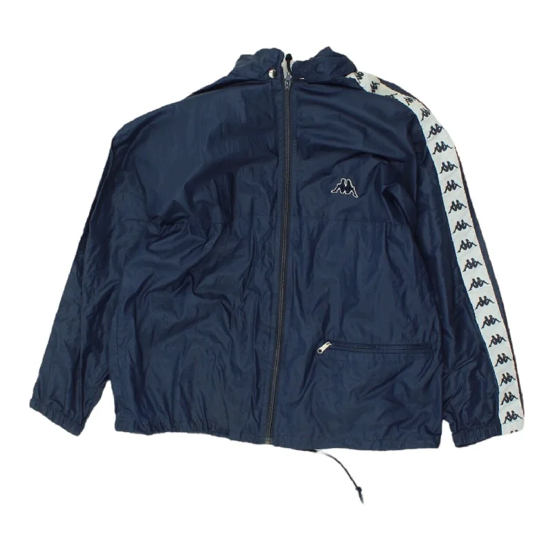 Kappa Womens Navy Tape Logo Rain Jacket | Vintage 90s Designer Sportswear Anorak Shell Jacket Lightweight Jacket Kappa Womens Navy Tape Logo Rain Jacket | Vintage 90s Designer Sportswear Anorak Shell Jacket Lightweight Jacket