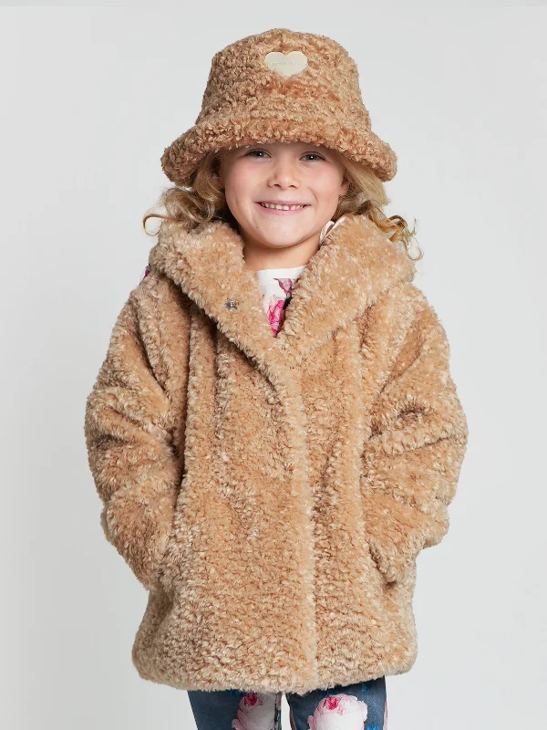 Monnalisa Girls Plush Faux Fur Jacket in Beige Hoodie Zip-Up Jacket Button-Up Jacket Monnalisa Girls Plush Faux Fur Jacket in Beige Hoodie Zip-Up Jacket Button-Up Jacket