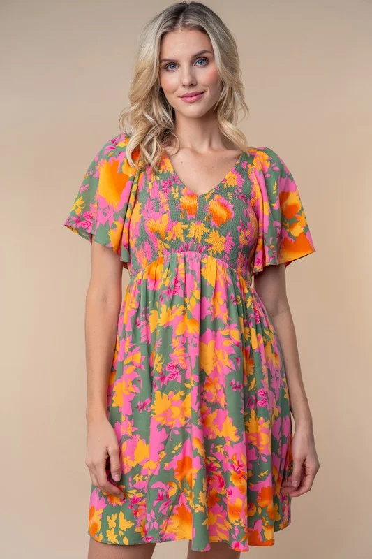 Feel the Elegance Short Sleeve Floral Print Woven Dress (2 Options) Tunics Designer luxury Feel the Elegance Short Sleeve Floral Print Woven Dress (2 Options) Tunics Designer luxury