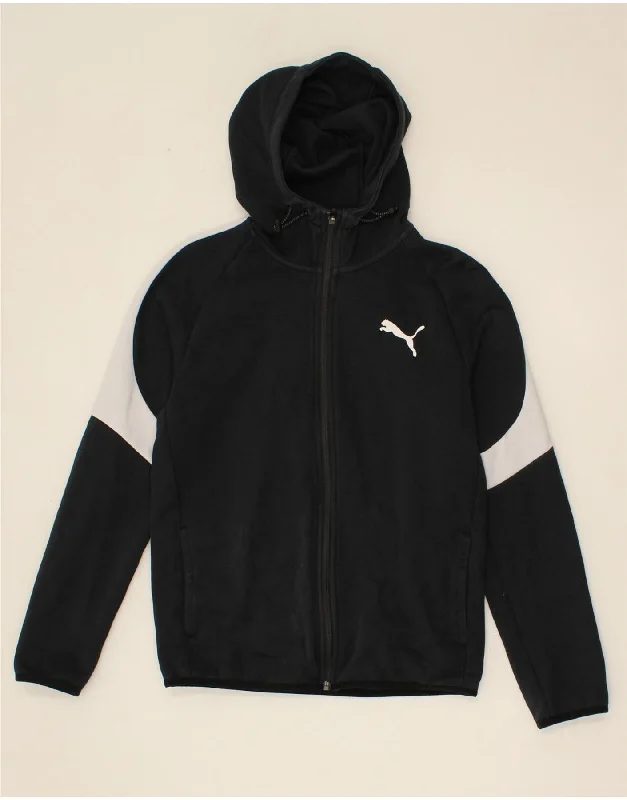 PUMA Womens Zip Hoodie Sweater UK 14 Medium Navy Blue Colourblock Solid Color Striped Floral Print PUMA Womens Zip Hoodie Sweater UK 14 Medium Navy Blue Colourblock Solid Color Striped Floral Print