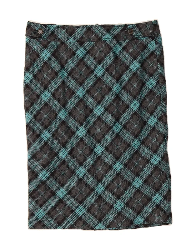 TED BAKER Womens Straight Skirt Size 3 Medium W32 Grey Check Wool silk skirt smooth
