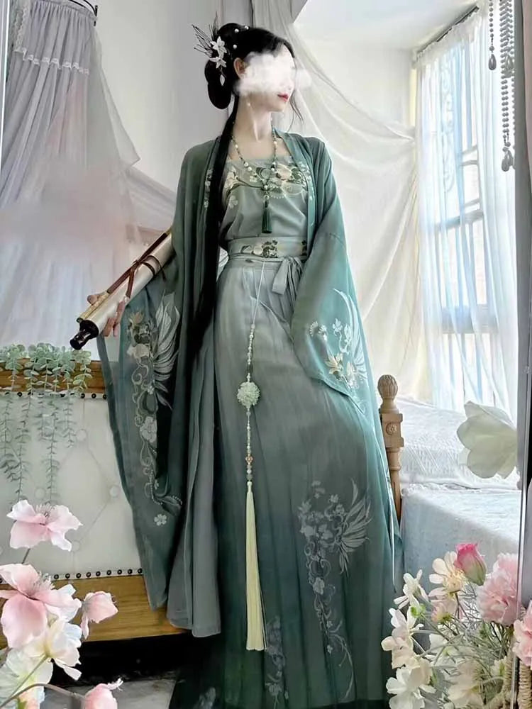 Wjczt Retro Chinese traditional women's Hanfu Song Dynasty green Hanfu printed dress women's role play dress. Tunics Wedding white Wjczt Retro Chinese traditional women's Hanfu Song Dynasty green Hanfu printed dress women's role play dress. Tunics Wedding white