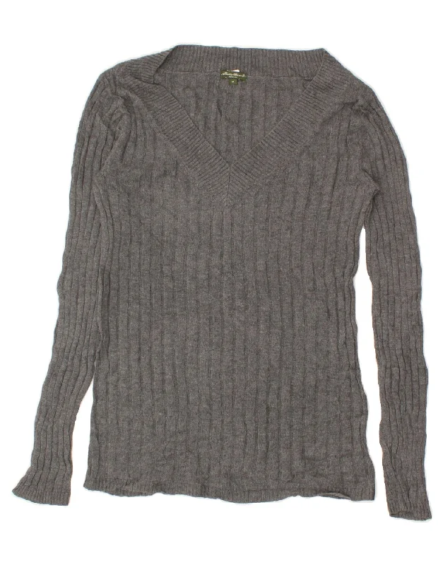 EDDIE BAUER Womens V-Neck Jumper Sweater UK 14 Medium Grey Cotton Bright Pastel Dark EDDIE BAUER Womens V-Neck Jumper Sweater UK 14 Medium Grey Cotton Bright Pastel Dark