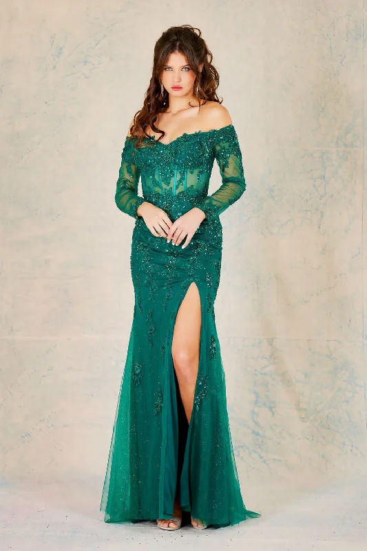 Adora 3079 Beaded Long Slit Formal Sequin Prom Dress
