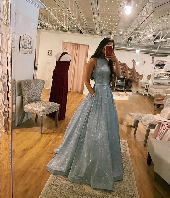 SHINY BLUE A LINE LONG PROM DRESS EVENING DRESS    cg10759
