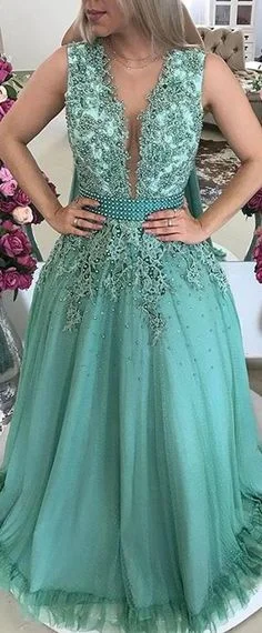 Graceful Tulle V-neck Neckline A-line Prom Dress With Beaded Lace Appliques & Bowknot cg10685 Graceful Tulle V-neck Neckline A-line Prom Dress With Beaded Lace Appliques & Bowknot cg10685