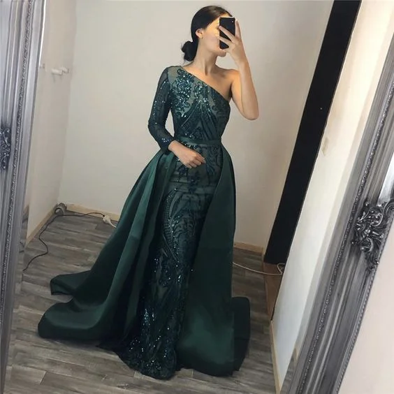 One shoulder long sleeves Sequined Evening Dresses prom dress, evening dress cg11095 One shoulder long sleeves Sequined Evening Dresses prom dress, evening dress cg11095