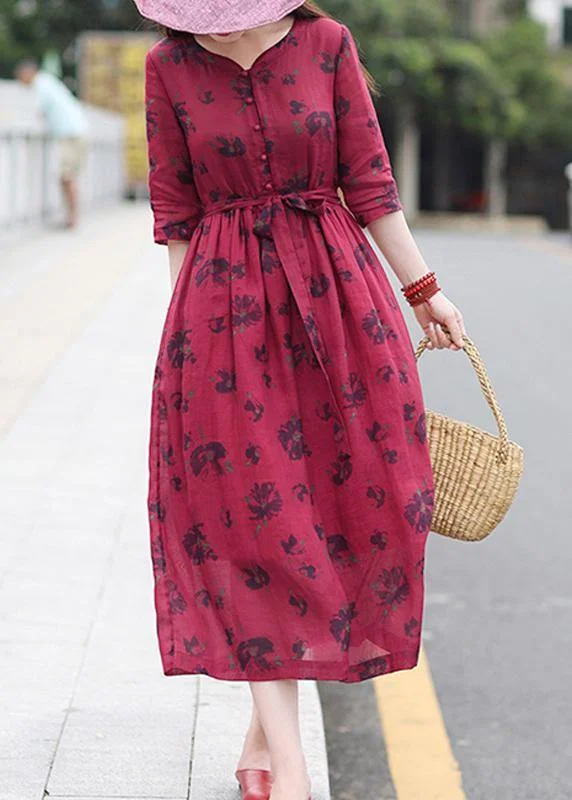 Chic v neck patchwork spring dresses design red print Dresses