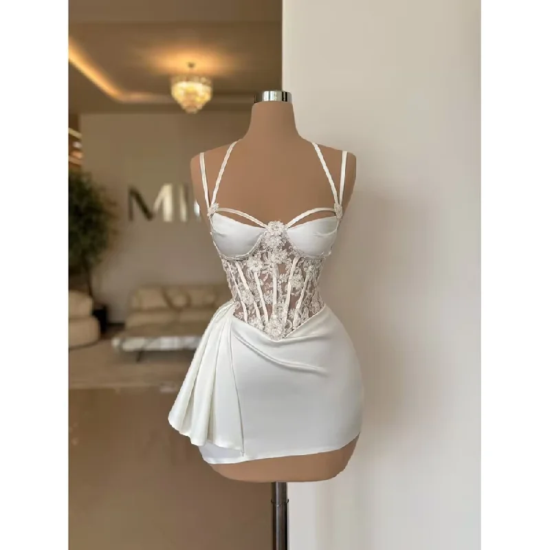 Sexy White Prom Dress Women Spaghetti Above Knee Appliques Illusion Short Mini Skirt Prom Gown Special Occasion Party Vestido Sexy White Prom Dress Women Spaghetti Above Knee Appliques Illusion Short Mini Skirt Prom Gown Special Occasion Party Vestido