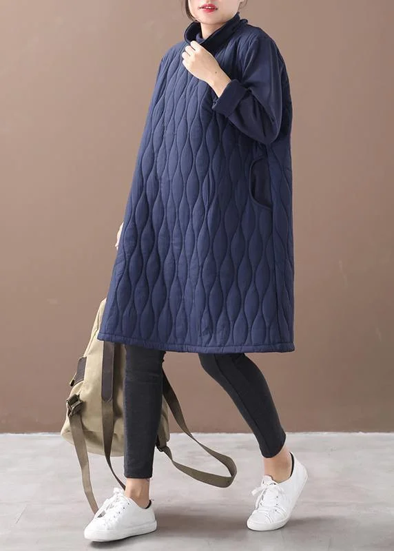 Women navy dresses high neck pockets daily spring Dresses