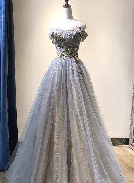 Charming Grey-Blue Tulle Floor Length Party prom Dress   cg10539
