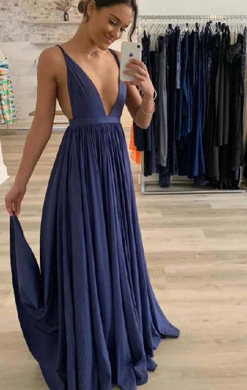Blue chiffon long prom dress blue long evening dresss   cg11244