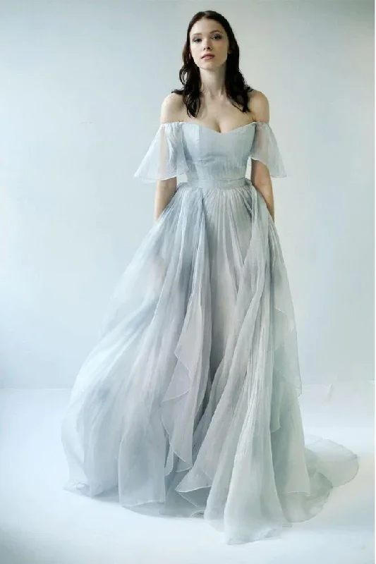 Fancy A-line Off Shoulder Chiffon Long Prom Dresses, Evening Dresses c2744