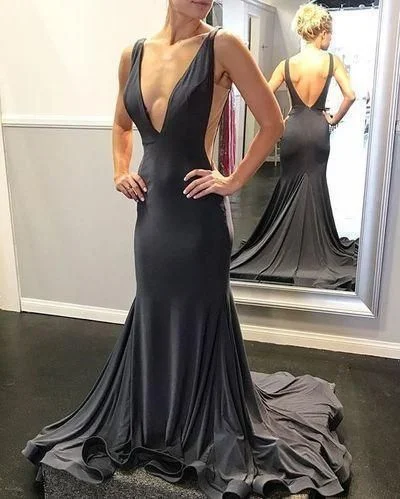 Sexy Black Simple Mermaid Prom Dress Deep V Neck Open Back Satin Formal dress cg11132 Sexy Black Simple Mermaid Prom Dress Deep V Neck Open Back Satin Formal dress cg11132