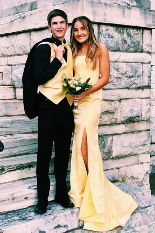 Mermaid Strapless Yellow Long Prom Dress With Split   cg11029