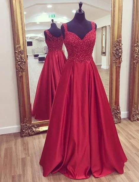 Burgundy A-line Beaded Long Prom Dress    cg10664