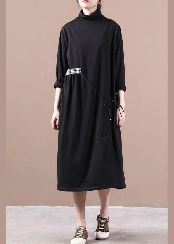 Vivid high neck side open spring dresses Tutorials black Kaftan Dress