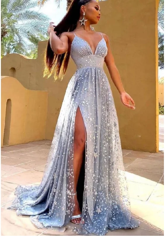 v neck tulle long prom dress , tulle formal dress    cg11074