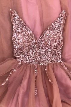 A-line blush pink tulle long formal dress prom dress with sequins v neckline top cg11295 A-line blush pink tulle long formal dress prom dress with sequins v neckline top cg11295