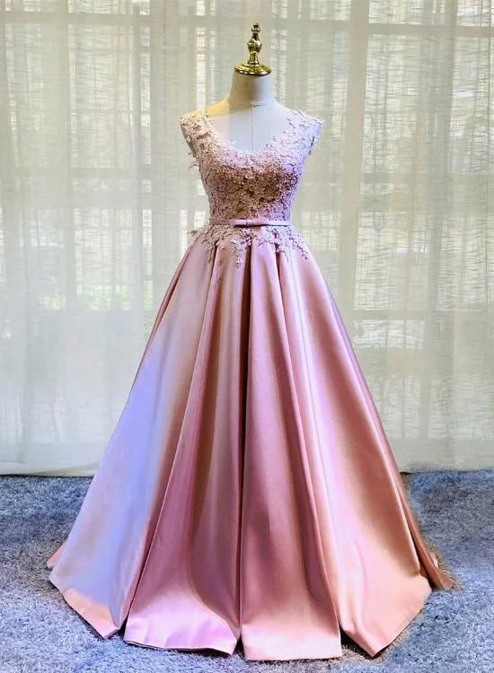 Pink Lace And Satin Floor Length Junior Prom Dress, Long Evening Dress Graduation Dress cg11268 Pink Lace And Satin Floor Length Junior Prom Dress, Long Evening Dress Graduation Dress cg11268