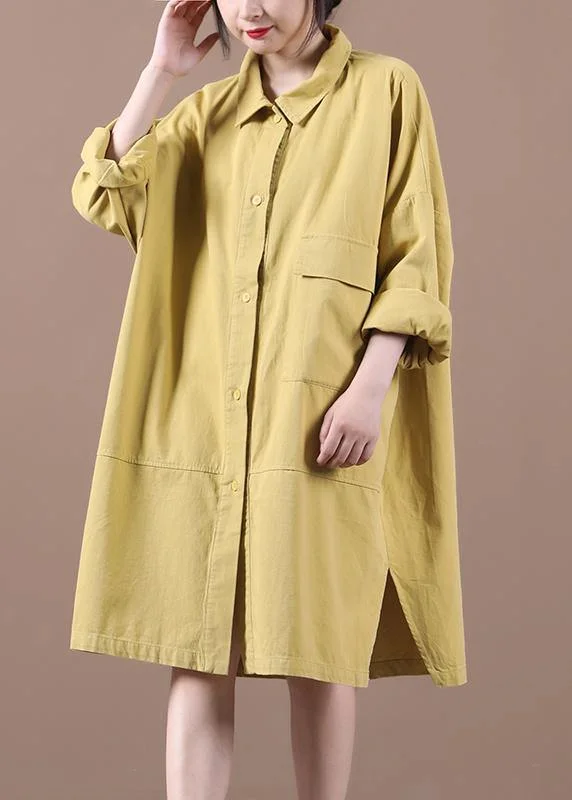 Organic lapel side open spring clothes For Women Inspiration yellow Dresses