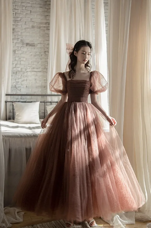 Cute tulle long A line prom dress evening dress c2716